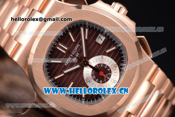 Patek Philippe Nautilus Clone PP 315 Automatic Rose Gold Case/Bracelet with Brown Dial and Stick/Arabic Numeral Markers (BP) - Click Image to Close